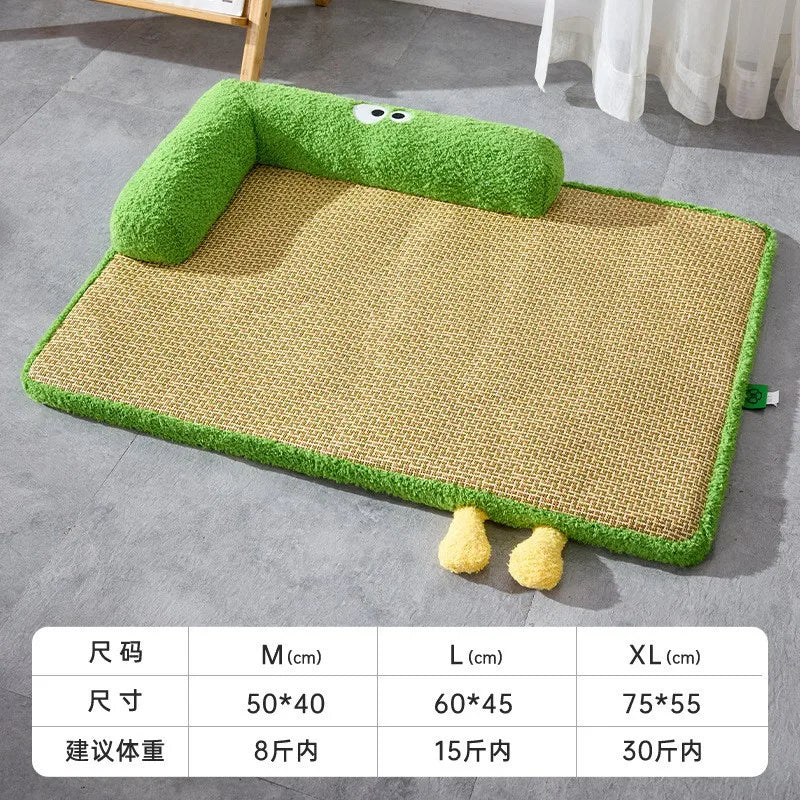Tapis rafraîchissants d'été pour animaux de compagnie - Rattan - Tissés, respirants et dissipant la chaleur | Lits amovibles et lavables pour chiens et chats avec protection pour le cou