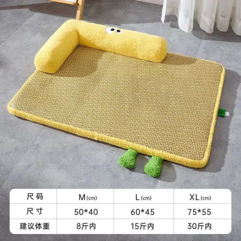 Tapis rafraîchissants d'été pour animaux de compagnie - Rattan - Tissés, respirants et dissipant la chaleur | Lits amovibles et lavables pour chiens et chats avec protection pour le cou