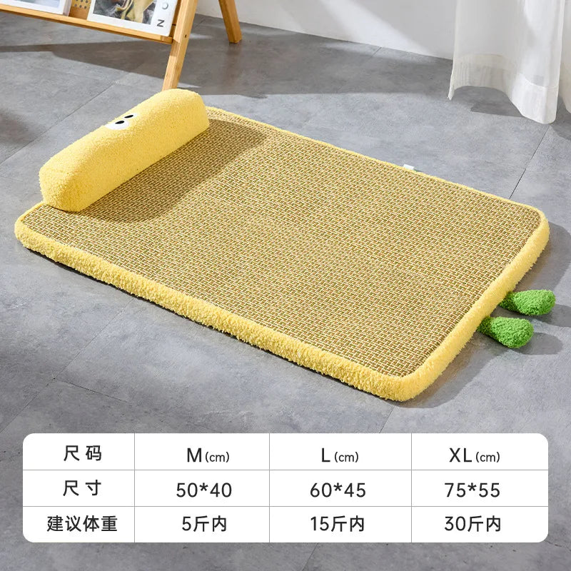 Tapis rafraîchissants d'été pour animaux de compagnie - Rattan - Tissés, respirants et dissipant la chaleur | Lits amovibles et lavables pour chiens et chats avec protection pour le cou