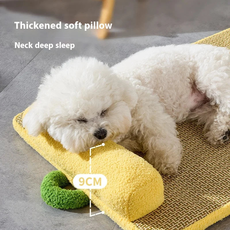 Tapis rafraîchissants d'été pour animaux de compagnie - Rattan - Tissés, respirants et dissipant la chaleur | Lits amovibles et lavables pour chiens et chats avec protection pour le cou