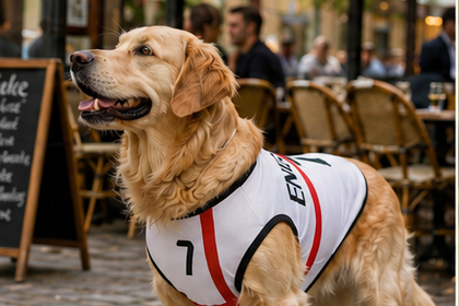 Chien avec maillot de l'Angleterre devant un match